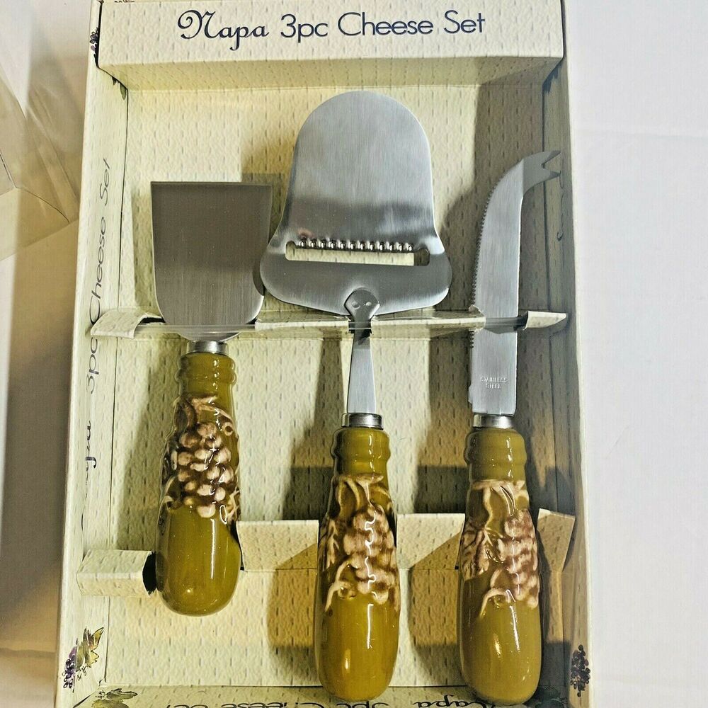 Napa Tuscany Vineyard 3pc Cheese Set Stainless Steel with Ceramic Handles